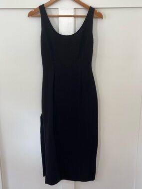 Vintage Tropical Attitudes Hawaii Black Ribbed Side Slit Midi Dress Size S/M